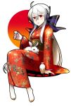  bunny caffein headphones japanese_clothes kimono long_hair ponytail rabbit red_eyes silver_hair solo vocaloid yowane_haku 