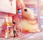  bicycle bunny giant_animal original oversized_animal pantyhose plasm rabbit scarf school_uniform solo street what 