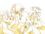  cinccino closed_eyes eyes_closed hat lilligant long_hair mogiko monochrome n_(pokemon) pokemon pokemon_(game) pokemon_black_and_white pokemon_bw short_hair sleeping touko_(pokemon) touya_(pokemon) yellow 