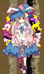  animal_ears bunny_ears doll hat highres irisu_kyouko irisu_syndrome long_hair red_eyes white_hair witch_hat 