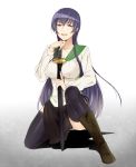  boots breasts busujima_saeko hands_on_hilt highschool_of_the_dead kneeling large_breasts long_hair mosuko open_mouth purple_hair school_uniform serafuku shadow sheath sheathed side_slit skirt smile solo sword thigh-highs thighhighs very_long_hair weapon zettai_ryouiki 