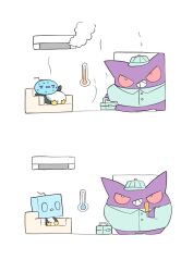  air_conditioner animal_focus bird chair clothed_pokemon eiscue eiscue_(ice) eiscue_(noice) food full_body gengar hat holding holding_food holding_popsicle hot ice igwjgsarifbfo9u no_humans open_mouth penguin pokemon pokemon_(creature) pokemon_focus popsicle shirt sitting smile teeth toolbox 