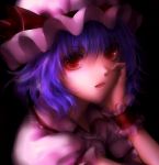  blue_hair face hand_on_cheek hand_on_own_cheek hand_on_own_face hat lips mr open_mouth purple_hair red_eyes remilia_scarlet short_hair solo touhou wrist_cuffs wristband 