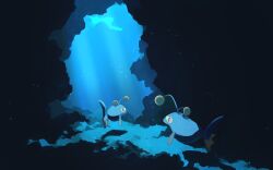  air_bubble bubble commentary_request fish highres kura_(shironagasu02) lanturn light_rays looking_back no_humans pokemon pokemon_(creature) pokemon_focus underwater 