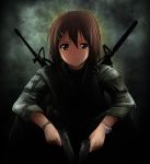  alex_mason assault_rifle black_ops brown_eyes brown_hair call_of_duty call_of_duty:_black_ops colt_m1911 cosplay crossover dual_wielding fusion gun handgun hirasawa_yui k-on! kaiga m16 m1911 military military_uniform parody pistol rifle serious short_hair solo uniform weapon 