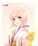  2011 akamomo estellise_sidos_heurassein green_eyes japanese_clothes kimono new_year open_mouth pink pink_hair short_hair solo tales_of_(series) tales_of_vesperia white_background 