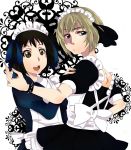  2girls arashiyama_hotori black_hair blonde_hair blue_eyes brown_eyes kazuki_(artist) kon_futaba maid maid_dress maid_headdress multiple_girls short_hair soredemo_machi_wa_mawatteiru 