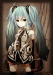  bad_id bare_shoulders blue_hair detached_sleeves grey_eyes hatsune_miku headset long_hair narumi_arata necktie solo thigh-highs thighhighs twintails very_long_hair vocaloid 
