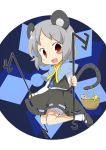  :d absurdres animal_ears basket bloomers capelet cheese chibi circle dowsing_rod grey_hair highres jewelry looking_at_viewer mary_janes mouse mouse_ears mouse_tail nazrin open_mouth pendant red_eyes shoes short_hair smile solo tail touhou yamabuki_(yusuraume) 