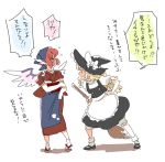  apron bloomers blush broom hat head_scarf japanese_clothes kirisame_marisa mitsumoto mitsumoto_jouji multiple_girls mystia_lorelei okamisty tasuki touhou translated wings witch_hat 