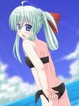  atsushima_you bandeau blue_eyes blush einhart_stratos green_hair heterochromia highres looking_back lyrical_nanoha mahou_shoujo_lyrical_nanoha mahou_shoujo_lyrical_nanoha_vivid open_mouth purple_eyes violet_eyes wet 