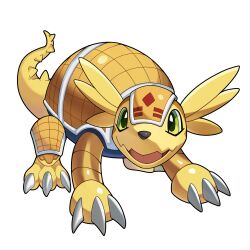  absurdres armadillo_tail armadimon currynoodle_art digimon digimon_(creature) digimon_adventure_02 facial_mark forehead_mark full_body green_eyes highres no_humans simple_background solo white_background 