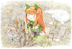  1girl ai-generated animal_ears aqua_eyes asymmetrical_legwear black_pantyhose black_ribbon blush bow brown_gloves brown_shoes building city clouds commentary commentary_request deformed diamond_hair_ornament ear_covers full_body giant giantess gloves green_bow green_sailor_collar green_sleeves hair_bow hair_ornament hairband hairclip horse_ears horse_girl horse_tail jacket layered_sleeves long_hair long_sidelocks long_sleeves mismatched_legwear neck_ribbon no_nose open_mouth orange_hair pantyhose pleated_skirt ribbon sailor_collar scenery shoes short-sleeved_jacket short_sleeves sidelocks silence_suzuka_(umamusume) skirt solo star_ornament tail triangle_mouth umamusume very_long_hair walking white_hairband white_jacket white_shoes wide_shot yellow_trim |_| 