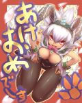  bow_tie bowtie breasts bunny_ears bunnysuit cleavage cuffs down_blouse horn kirin_(armor) monster_hunter pantyhose red_eyes tsukigami_chronica white_hair 