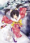 japanese_clothes kimono original rabbit snow solo twintails winter yukise_miyu 