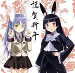  angel_beats! animal_ears bad_id black_hair blush bunny_ears crossover fang gokou_ruri gothic_lolita hanazawa_kana hand_on_hip highres kemonomimi_mode lolita_fashion long_hair mole ore_no_imouto_ga_konna_ni_kawaii_wake_ga_nai red_eyes sanzensai_michiru school_uniform seiyuu_connection skirt tachibana_kanade tachibana_kanade yellow_eyes 