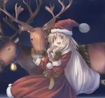  bad_id belt blonde_hair blue_eyes breath christmas face hat highres long_hair open_mouth original oyamada_masaki reindeer sack santa_costume santa_hat smile solo 