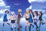  ando_aiko andou_aiko angel_beats! artist_request canaan canaan_(character) cloud clouds crossover hand_holding highres holding_hands isurugi_noe oosawa_maria p.a._works red_string sky source_request string tachibana_kanade thighhighs true_tears yuasa_hiromi yuri_(angel_beats!) 