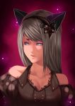  blue_eyes bow breasts bust cat_ears cleavage copyright_request grey_hair headband lips long_hair solo yaichino 