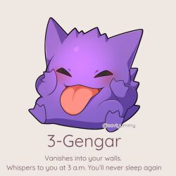  blush closed_eyes english_text gengar ghost no_humans open_mouth pokemon pokemon_(creature) pokemon_focus sevi_(seviyummy) simple_background smile tongue tongue_out 