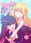  earrings hair_bow hands_on_hips jewelry knhl multicolored_hair panty_&amp;_stocking_with_garterbelt panty_(character) panty_(psg) stocking_(character) stocking_(psg) two-tone_hair 