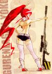  anti-materiel_rifle ass back backboob belt bikini_top boots breasts contrapposto from_behind gun hair_ornament hand_on_hip hips large_breasts long_hair monsoon pink_legwear ponytail red_hair redhead rifle scarf short_shorts shorts sniper_rifle solo standing tengen_toppa_gurren-lagann tengen_toppa_gurren_lagann thigh-highs thighhighs very_long_hair weapon yoko_littner zipper 