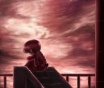  depth_bomb from_behind madotsuki red_hair redhead shimo_(depthbomb) sitting solo spoiler spoilers stairs twin_braids yume_nikki 