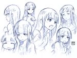  expressions long_hair monochrome sketch solo traditional_media v working!! yamada_aoi yoshikawa_kazunori yoshizou 