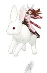  brown_eyes brown_hair bunny bunny_ears costume fingerless_gloves gloves highres idolmaster long_hair minase_iori minigirl rabbit riding saddle sword thigh-highs thighhighs wata_do_chinkuru wata_domingez weapon 