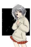  copyright_request grey_eyes grey_hair head_tilt neoko skirt snow solo sweater 
