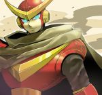  capcom cloak dust glowing glowing_eyes green_eyes helmet lowres moyaro quickman robot rockman rockman_(classic) rockman_(original) smile 