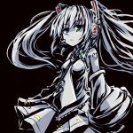  detached_sleeves drpow green_eyes hatsune_miku headset long_hair monochrome necktie simple_background skirt solo spot_color tom_(drpow) twintails vocaloid 