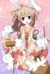  bunny bunny_ears food fujy japanese_clothes kimono looking_at_viewer mallet mochi new_year original rabbit solo wagashi |_| 