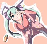  animal_ears aqua_eyes aqua_hair blush bunny_ears bunny_tail carrot guunome hatsune_miku japanese_clothes long_hair open_mouth simple_background solo star tail thigh-highs thighhighs twintails vocaloid wink 