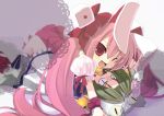  animal_ears bad_id bell bunny_ears cat_ears dejiko di_gi_charat dice green_hair long_hair open_mouth pink_hair rabi_en_rose red_eyes tahya twintails usada_hikaru wink 