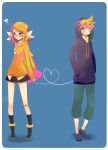  bandaid blonde_hair blue_eyes brother brother_and_sister casual heart highres hoodie kagamine_len kagamine_rin long_sleeves short_hair siblings simple_background sister skirt sleeves_past_wrists temari_(artist) temari_(deae) twins twintails vocaloid 