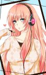  bad_id blue_eyes headphones highres lipstick long_hair makeup megurine_luka nuko_(mikupantu) pink_hair solo vocaloid 