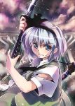  absurdres blue_eyes hairband highres katana konpaku_youmu kuroneko1911a1 nanaroku_(fortress76) short_hair silver_hair solo sword torn_clothes touhou weapon 