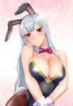  breasts bunny_ears bunnysuit character_request cleavage highres pantyhose red_eyes selvaria_bles senjou_no_valkyria silver_hair touhou ueyama_michirou 