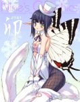  bad_id black_hair bunny_ears bunnysuit butterfly_wings fairy fishnet_pantyhose fishnets genshi gloves hat original pantyhose pointy_ears riding short_hair solo top_hat wings yellow_eyes 