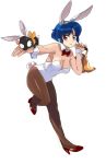  bad_id blue_hair bowtie breasts brown_eyes bunny_ears bunnysuit hibiki_ryouga high_heels kettle nekogasuki p-chan pantyhose pig ranma_1/2 shoes short_hair tendo_akane tendou_akane wrist_cuffs 