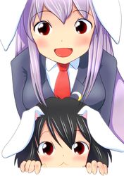  2girls :3 animal_ears bunny_ears face inaba_tewi multiple_girls reisen_udongein_inaba sata-ke smile touhou 