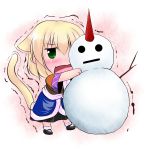  animal_ears arm_warmers blonde_hair blush cat_ears cat_tail chibi fang green_eyes horn hoshizuki_(seigetsu) kemonomimi_mode mizuhashi_parsee open_mouth pointy_ears puru-see seigetu short_hair snowman solo tail touhou trembling 