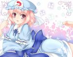 bad_feet butterfly feet ghost hat japanese_clothes lying on_stomach pink_eyes pink_hair puracotte purple_eyes saigyouji_yuyuko solo touhou violet_eyes 
