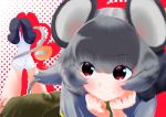  animal_ears basket chin_rest crossed_legs_(lying) face grey_hair mary_janes mouse mouse_ears mouse_tail nazrin red_eyes shoes short_hair sidelocks smile solo tail touhou yamada_ranga 