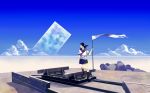  blue_hair bunker cloud clouds desert highres moon original scenery school_uniform seifuku serafuku shiira short_hair sky solo tetrapod 