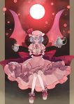  absurdres blue_hair cup dress floating floating_object full_moon hat highres jewelry lavender_hair legs looking_at_viewer moon necklace red_eyes remilia_scarlet shihou shihou_(artist) shihou_(g-o-s) short_hair slit_pupils smile solo tea teacup teapot touhou wings wrist_cuffs 