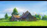  copyright_request highres house no_humans realistic scenery sheep sky tree 