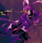  animal_ears bunny_ears glowing glowing_eye light_trail monochrome navel one-eyed purple red_eyes reisen_udongein_inaba savan skirt solo spot_color torn_clothes touhou 