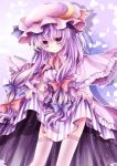  absurdres bow capelet crescent dress dress_lift hair_bow hat highres long_hair mikazuki_sara patchouli_knowledge purple_eyes purple_hair solo thigh-highs thighhighs touhou very_long_hair violet_eyes zettai_ryouiki 